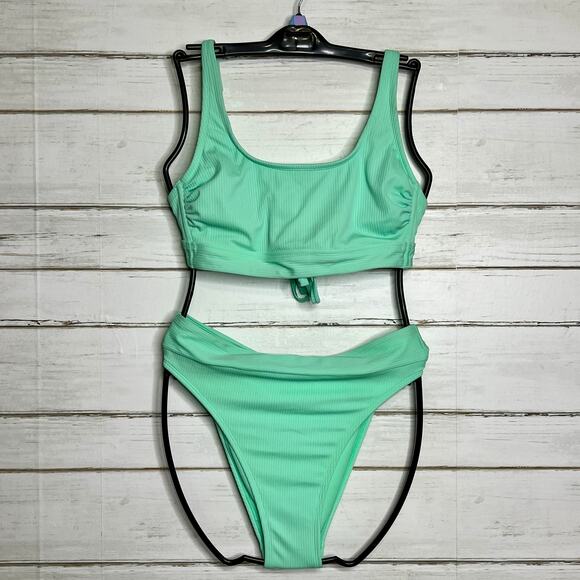 Stoney Clover Lane Target Aqua Green Ribbed Bikini Size Large - Picture 1 of 14
